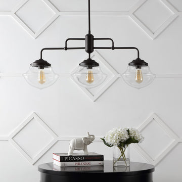 Avery 37.5" Industrial Farmhouse Rustic Iron/Glass Linear LED Pendant - JONATHAN Y